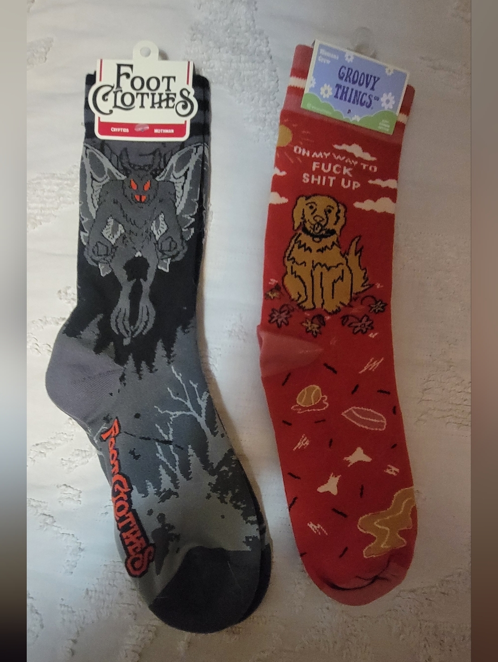Gag Gift Graphic Crew Socks. Fits Most Adults.